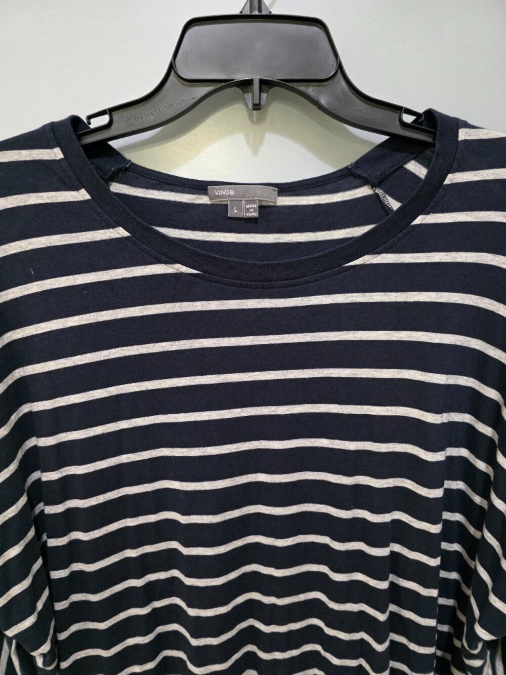 VINCE Striped 3/4 Sleeve Tee Navy Gray Soft Lightweight Knit Top Women’s Large - Picture 2 of 7